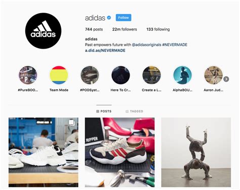 Adidas Instagram page